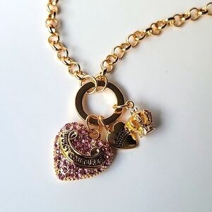 Juicy Couture Pink Rhinestone Heart Necklace